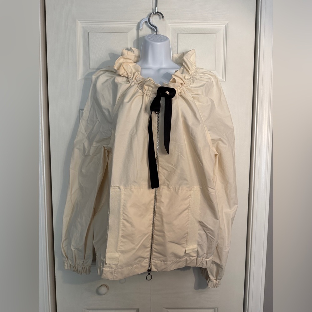 Lanvin Cream windbreaker Jacket with Black Tie Neck FR44 US10-12